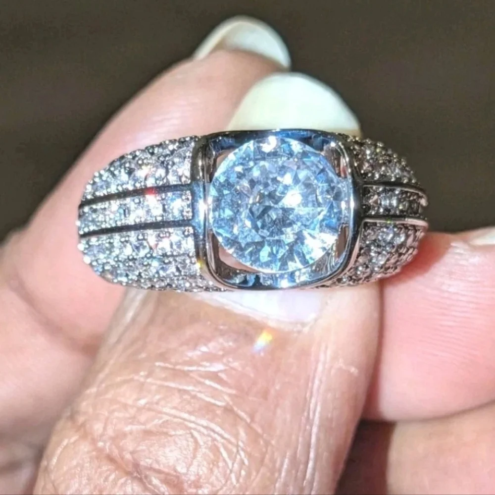 3Ct Round Cut Real Moissanite Men's Engagement Ring 14k White Gold Plated Silver